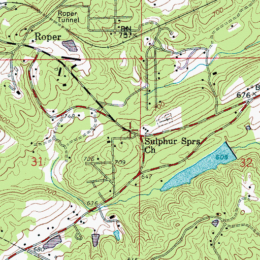 Topographic Map of Sulphur Springs Church, AL