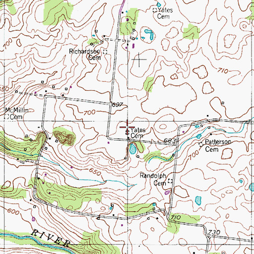 Topographic Map of Yates Cemetery, TN