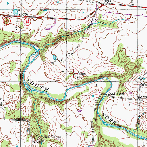 Topographic Map of Yates Cemetery, TN