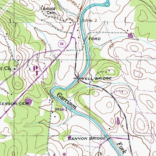 Topographic Map of Yell Bridge, TN