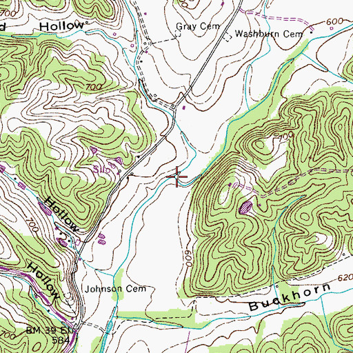 Topographic Map of Yellow Bank Branch, TN