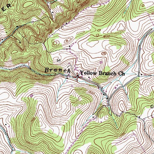 Topographic Map of Yellow Branch Church, TN