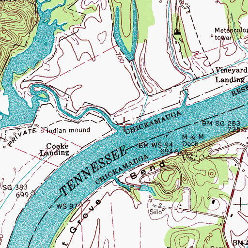 Topographic Map of Yellow Creek, TN