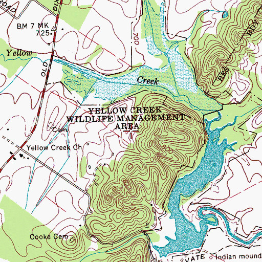 Topographic Map of Yellow Creek Wildlife Management Area, TN