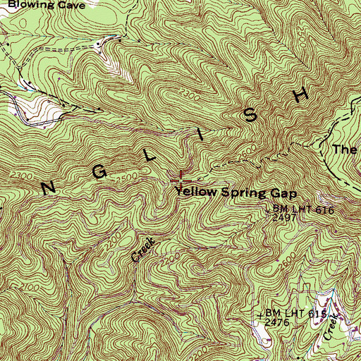 Topographic Map of Yellow Spring Gap, TN