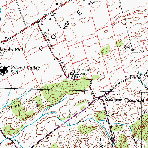 Topographic Map of Yoakum Cemetery, TN