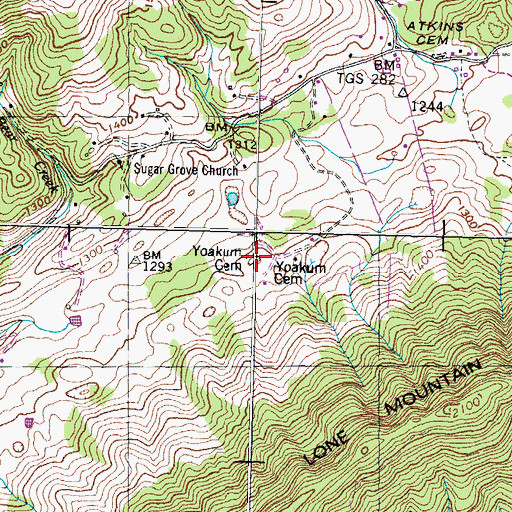 Topographic Map of Yoakum Cemetery, TN