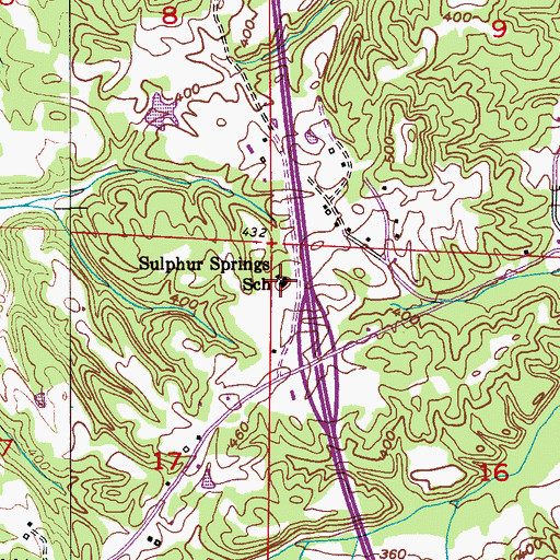 Topographic Map of Sulphur Springs School, AL