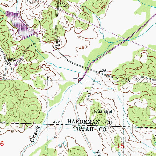 Topographic Map of Yopp Branch, TN