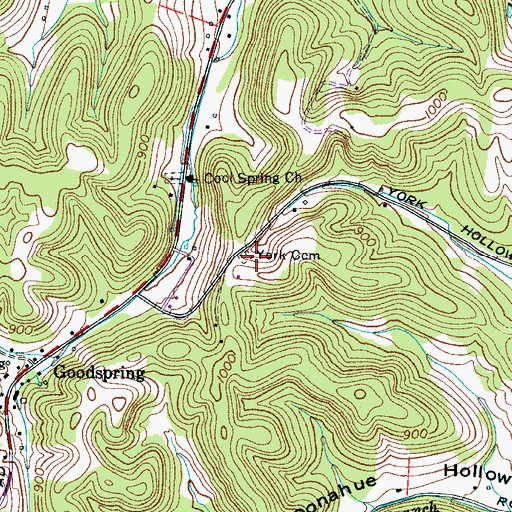 Topographic Map of York Cemetery, TN