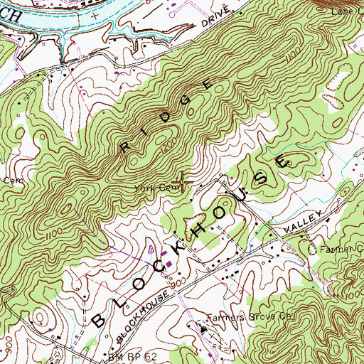 Topographic Map of York Cemetery, TN