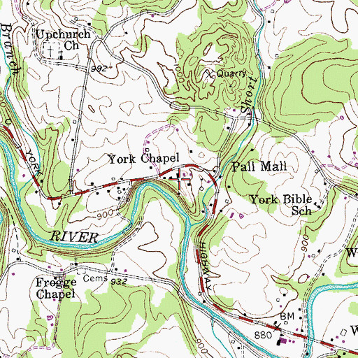 Topographic Map of York Chapel, TN