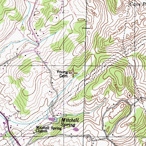 Topographic Map of Young Cemetery, TN