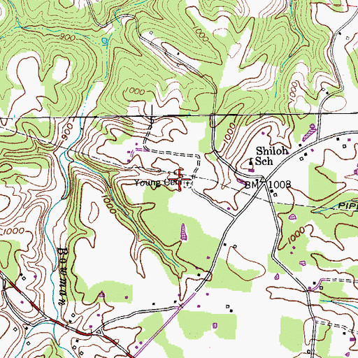 Topographic Map of Young Cemetery, TN