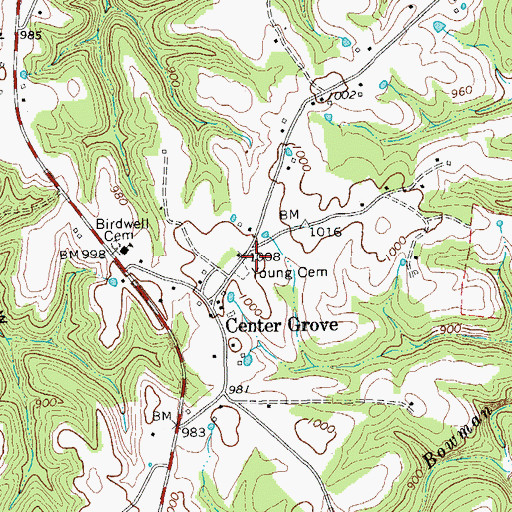 Topographic Map of Young Cemetery, TN