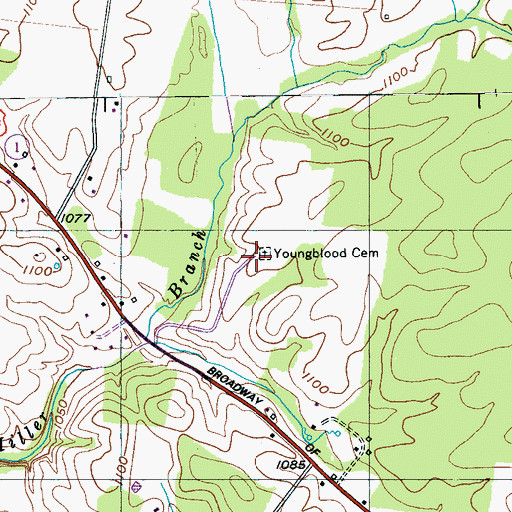 Topographic Map of Younghood Cemetery, TN