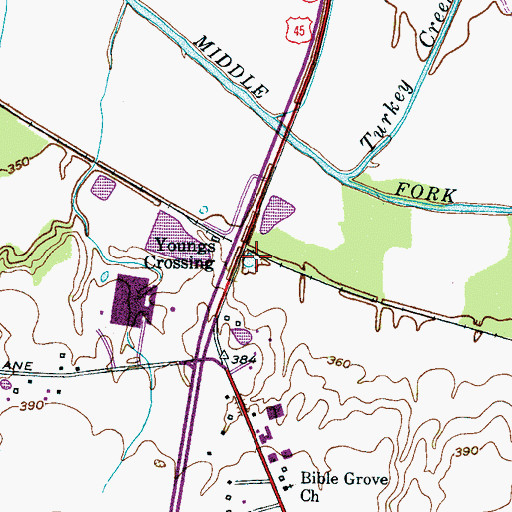 Topographic Map of Youngs Crossing, TN