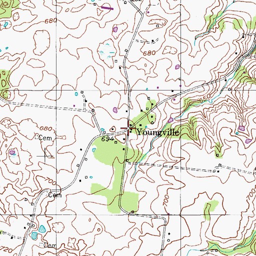 Topographic Map of Youngville, TN