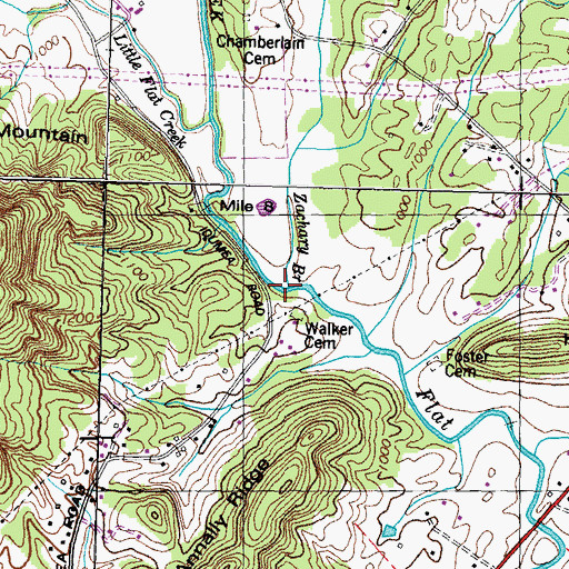 Topographic Map of Zachary Branch, TN