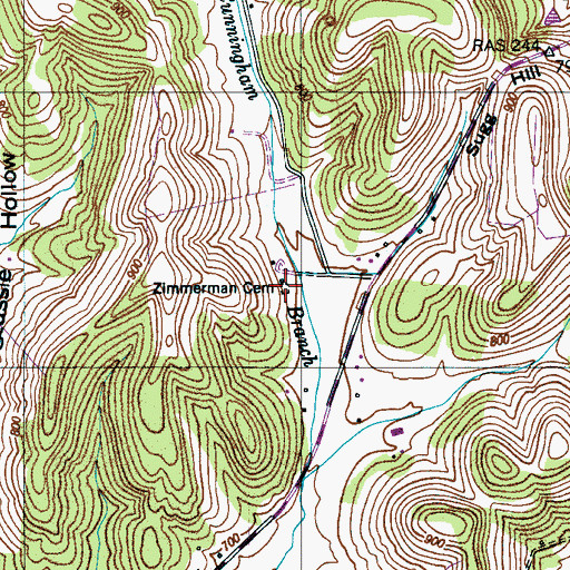 Topographic Map of Zimmerman Cemetery, TN