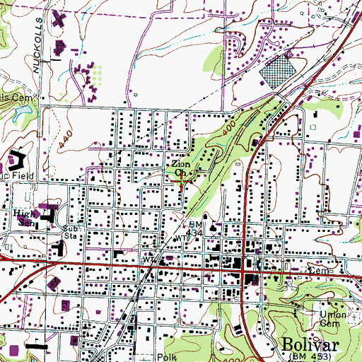 Topographic Map of Zion Church, TN