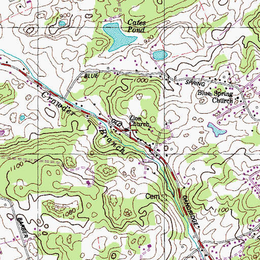 Topographic Map of Zion Church, TN
