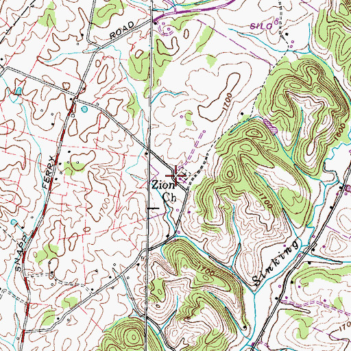 Topographic Map of Zion Church, TN