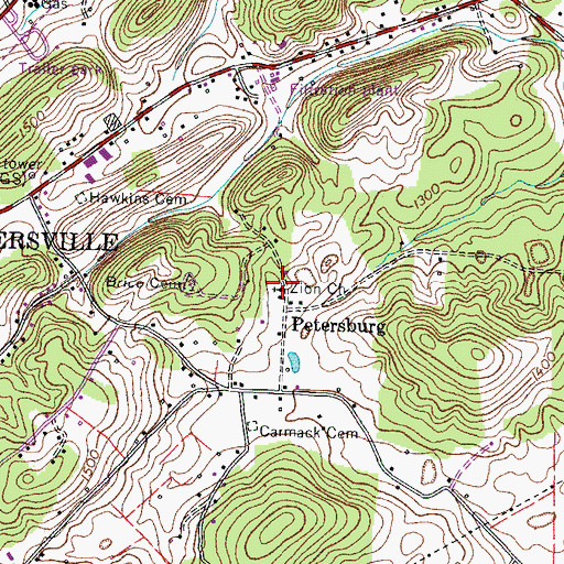 Topographic Map of Zion Church, TN