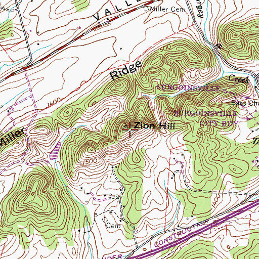 Topographic Map of Zion Hill, TN