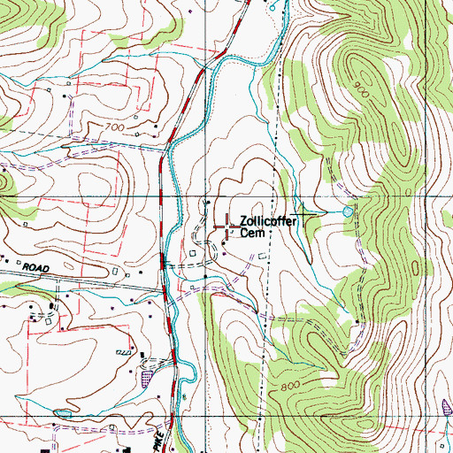 Topographic Map of Zollicoffer Cemetery, TN