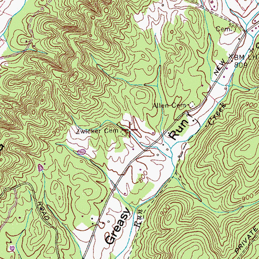 Topographic Map of Zwicker Cemetery, TN