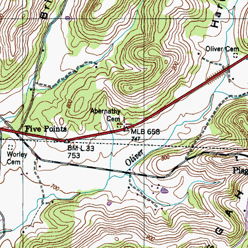 Topographic Map of Abernathy Cemetery, TN