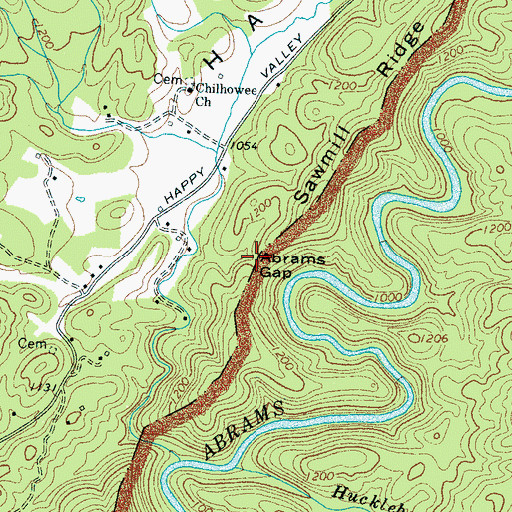 Topographic Map of Abrams Gap, TN