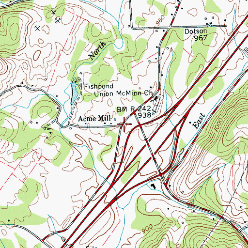 Topographic Map of Acme Mill, TN