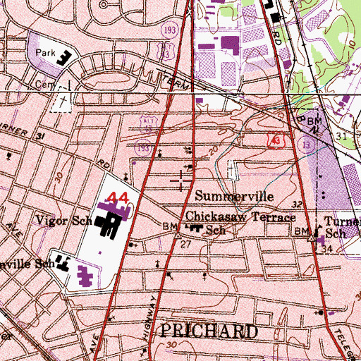 Topographic Map of Summerville, AL