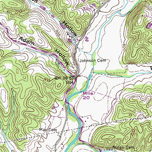 Topographic Map of Adam Hollow, TN