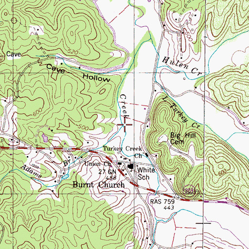 Topographic Map of Adams Branch, TN