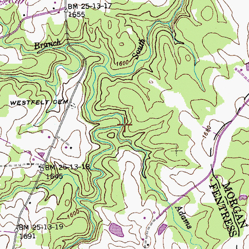 Topographic Map of Adams Branch, TN