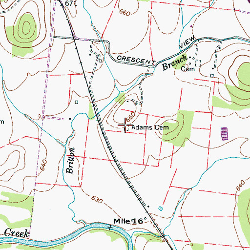 Topographic Map of Adams Cemetery, TN
