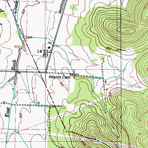 Topographic Map of Adams Cemetery, TN