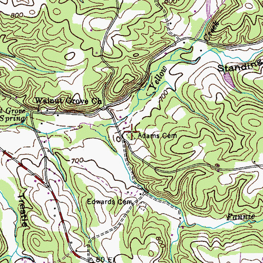 Topographic Map of Adams Cemetery, TN