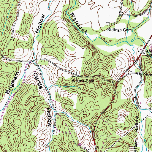 Topographic Map of Adams Cemetery, TN