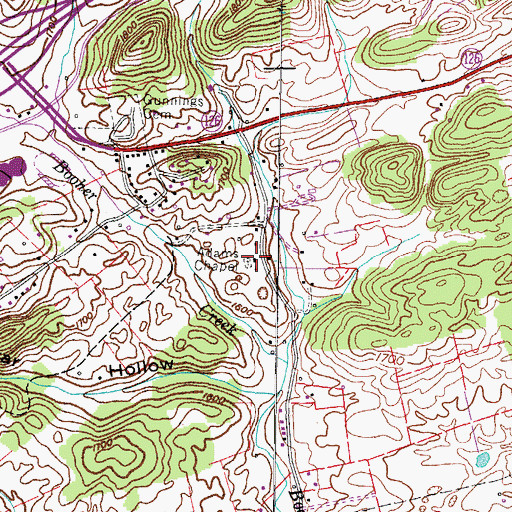 Topographic Map of Adams Chapel, TN