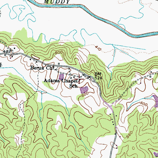 Topographic Map of Adams Chapel School, TN