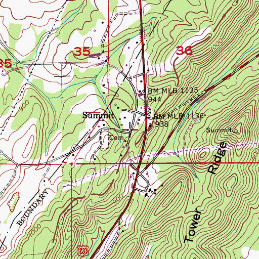 Topographic Map of Summit, AL