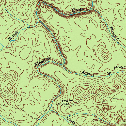 Topographic Map of Adkins Branch, TN