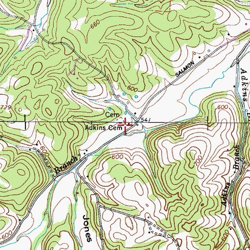 Topographic Map of Adkins Cemetery, TN