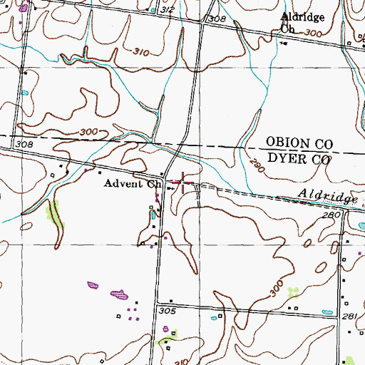 Topographic Map of Advent Church, TN