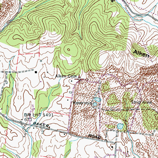 Topographic Map of Aiken Cemetery, TN