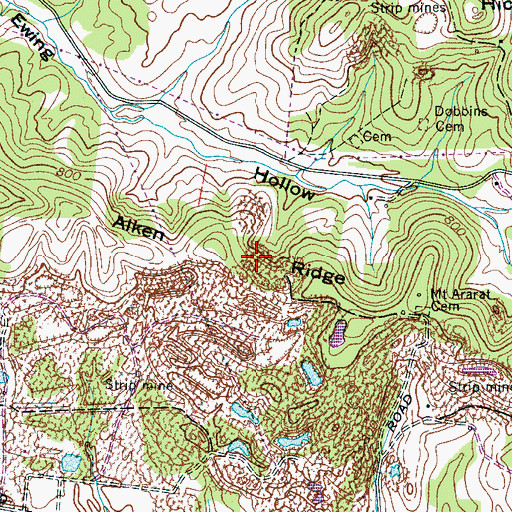 Topographic Map of Aiken Ridge, TN